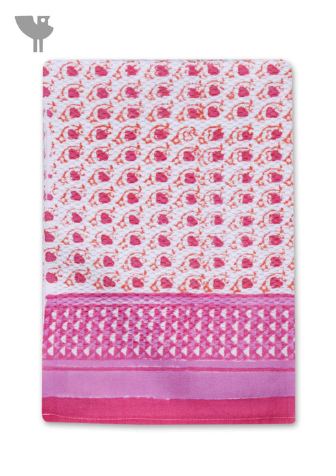 Handloom Cotton Bath Towel With Block Print Border